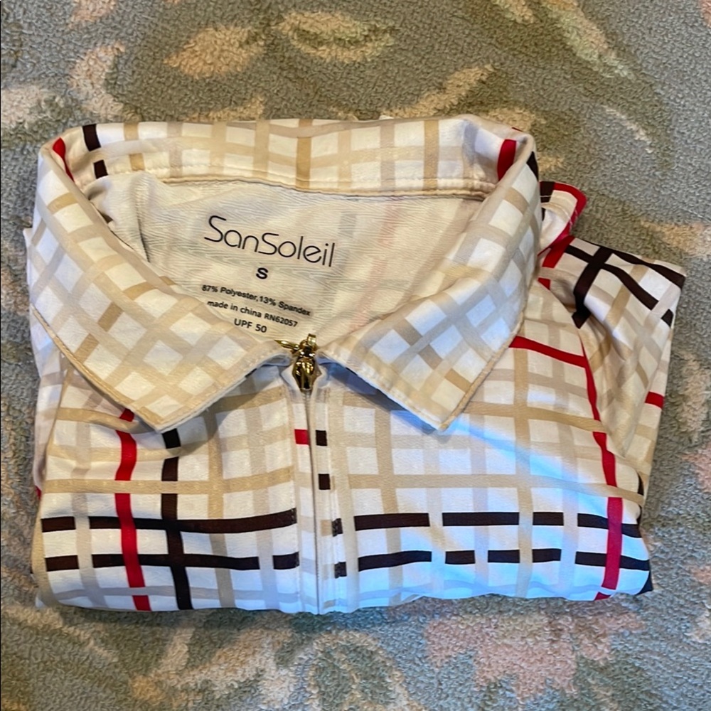 SanSoleil Plaid Zip-Up Shirt